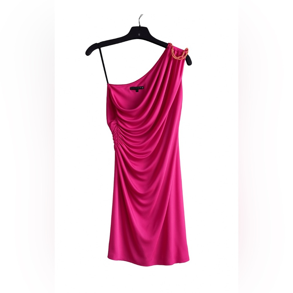 David Meister Pink Asymmetrical One Shoulder Dress